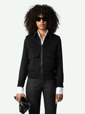 NWT $798 Zadig & Voltaire LUKA Zipped Wool Cashmere double-faced JACKET M